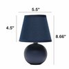 Creekwood Home Traditional Petite Ceramic Orb Base Table Desk Lamp with Matching Tapered Drum Fabric Shade, Blue CWT-2004-BL